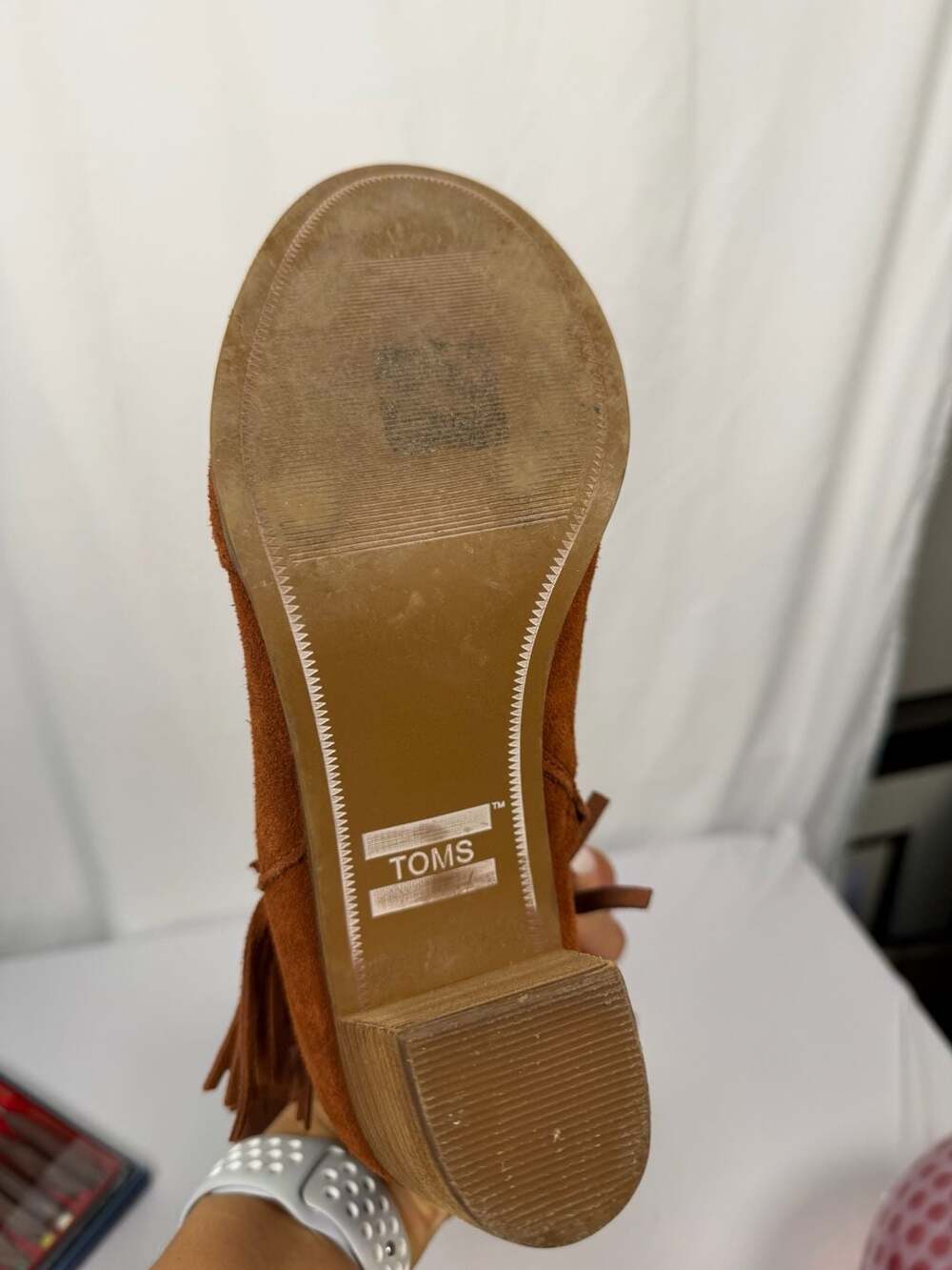 TOMS Lunata Suede Fringe Block Heel Ankle Booties - Picture 6 of 8
